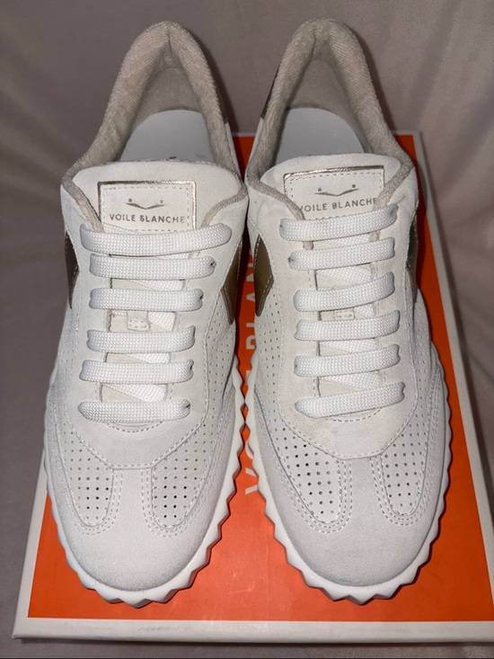 NWT VOILE BLANCHE INES Mesh 2 Leather And Suede Sneakers White-Platinum - Picture 8 of 16